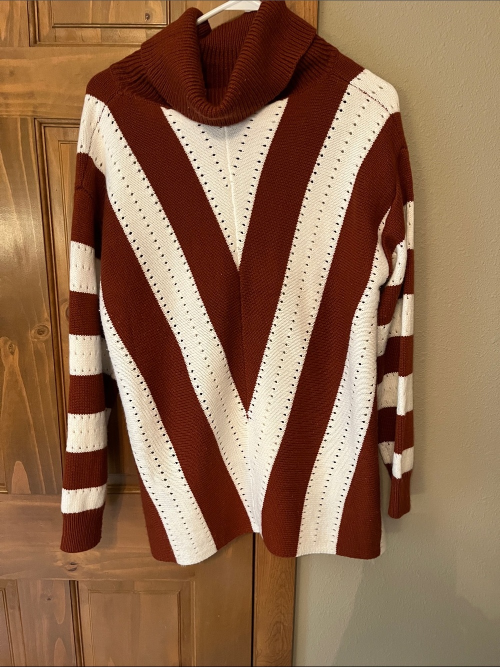 Striped Rust and Cream Turtleneck Sweater - Women
